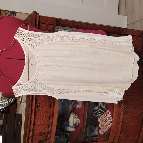 Loft Lace Embellished Flowy Tunic Tank Blouse Cream XSP - Picture 12 of 12